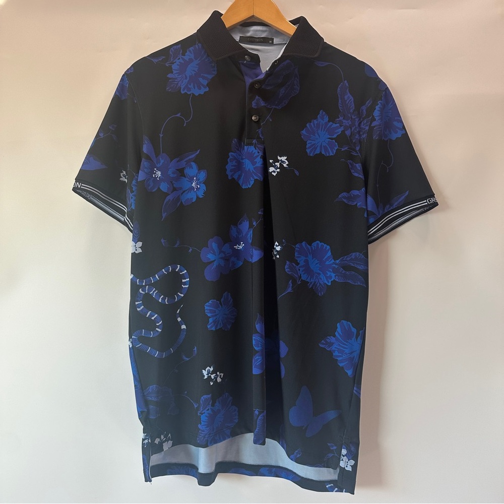 Greyson Golf Polo Men M Snake Floral Snakefloral Royal Blue Black Shepherd Wolf